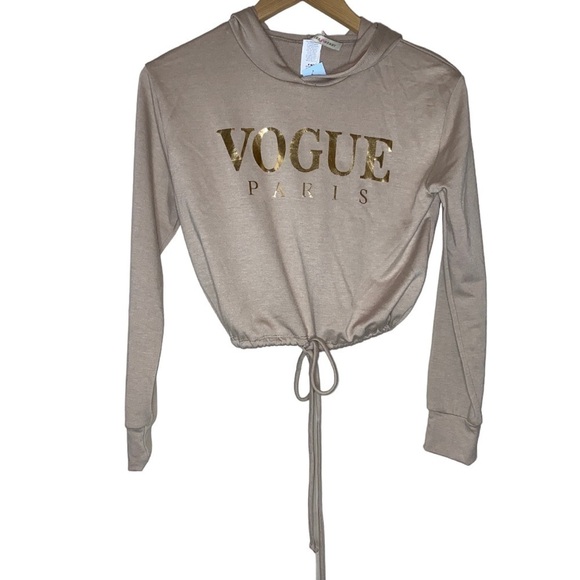 Vogue Paris Long Sleeve Crop Top Hoodie with Tie Size Small - Picture 1 of 11